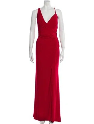 Pre-owned Mac Duggal V-neck Long Dress In Red