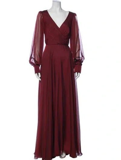 Pre-owned Mac Duggal V-neck Long Dress In Red