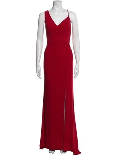 Pre-owned Mac Duggal V-neck Long Dress In Red
