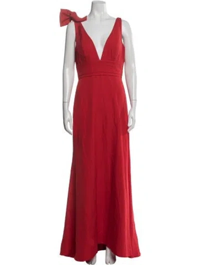 Pre-owned Mac Duggal V-neck Long Dress In Red