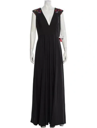 Pre-owned Mac Duggal V-neck Long Dress W/ Tags In Black