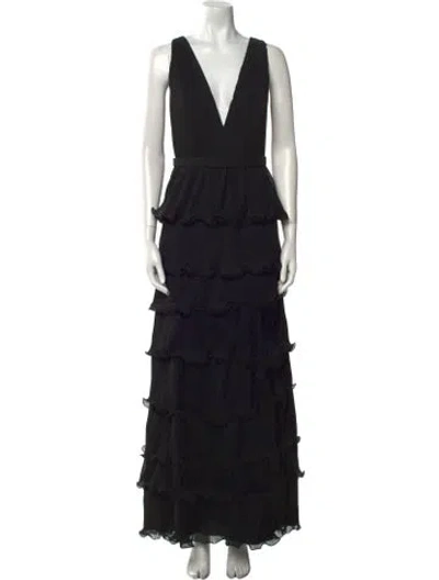 Pre-owned Mac Duggal V-neck Long Dress W/ Tags In Black