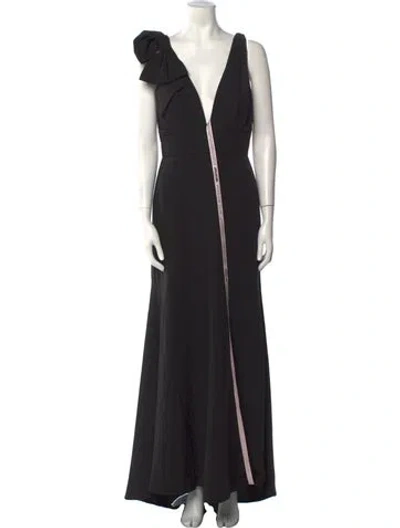 Pre-owned Mac Duggal V-neck Long Dress W/ Tags In Black