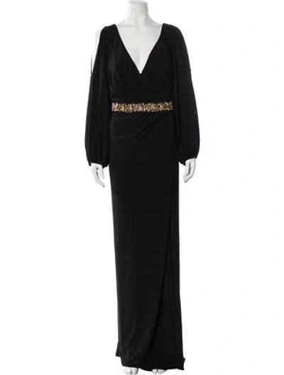 Pre-owned Mac Duggal V-neck Long Dress W/ Tags In Black