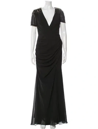 Pre-owned Mac Duggal V-neck Long Dress W/ Tags In Black