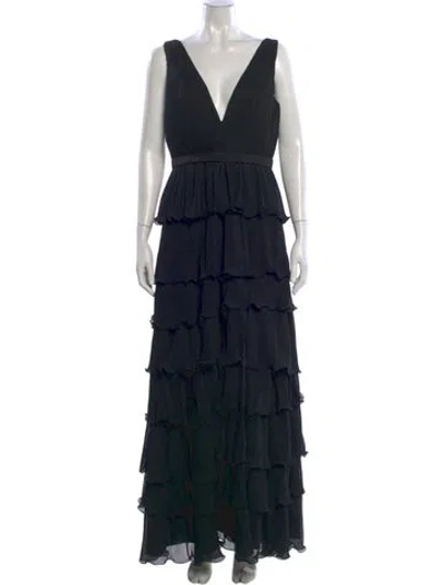 Pre-owned Mac Duggal V-neck Long Dress W/ Tags In Black