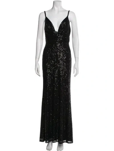 Pre-owned Mac Duggal V-neck Long Dress W/ Tags In Black