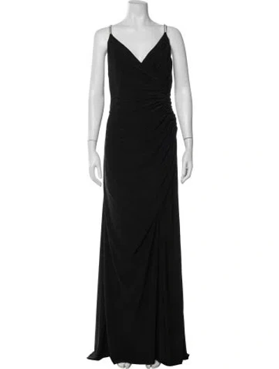 Pre-owned Mac Duggal V-neck Long Dress W/ Tags In Black