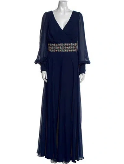 Pre-owned Mac Duggal V-neck Long Dress W/ Tags In Blue