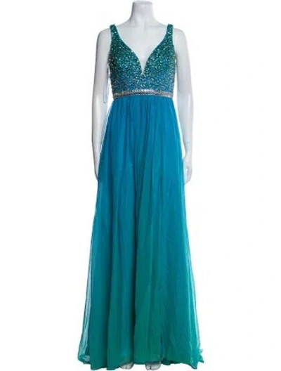 Pre-owned Mac Duggal V-neck Long Dress W/ Tags In Blue