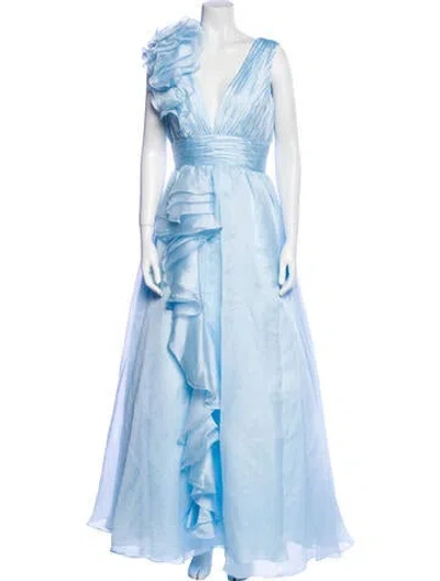 Pre-owned Mac Duggal V-neck Long Dress W/ Tags In Blue