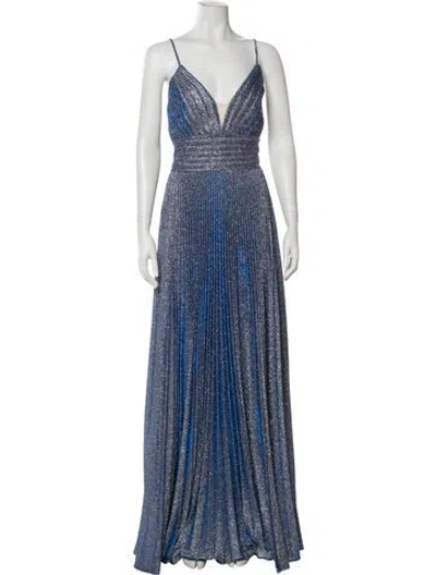 Pre-owned Mac Duggal V-neck Long Dress W/ Tags In Blue