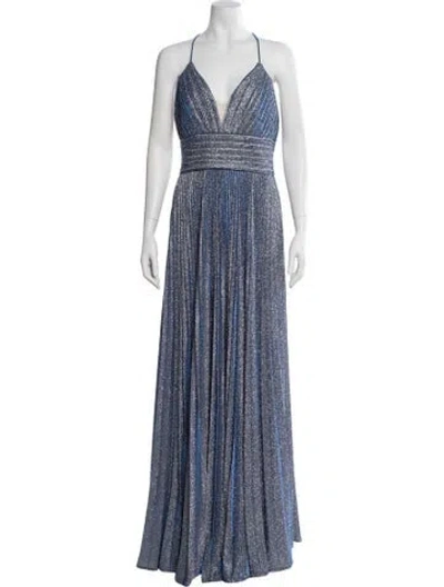 Pre-owned Mac Duggal V-neck Long Dress W/ Tags In Blue
