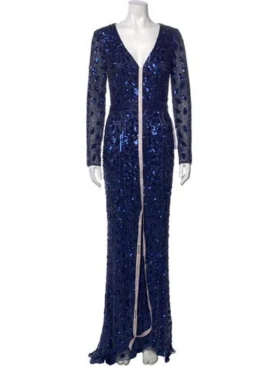 Pre-owned Mac Duggal V-neck Long Dress W/ Tags In Blue