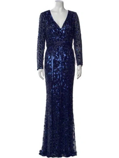 Pre-owned Mac Duggal V-neck Long Dress W/ Tags In Blue