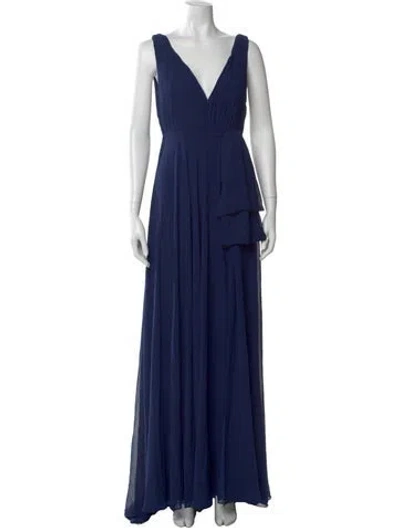 Pre-owned Mac Duggal V-neck Long Dress W/ Tags In Blue
