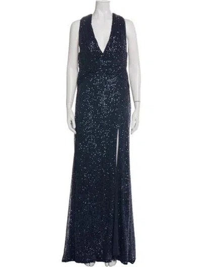 Pre-owned Mac Duggal V-neck Long Dress W/ Tags In Blue