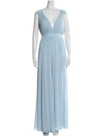 Pre-owned Mac Duggal V-neck Long Dress W/ Tags In Blue