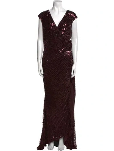 Pre-owned Mac Duggal V-neck Long Dress W/ Tags In Brown