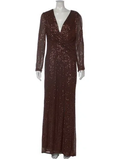 Pre-owned Mac Duggal V-neck Long Dress W/ Tags In Brown