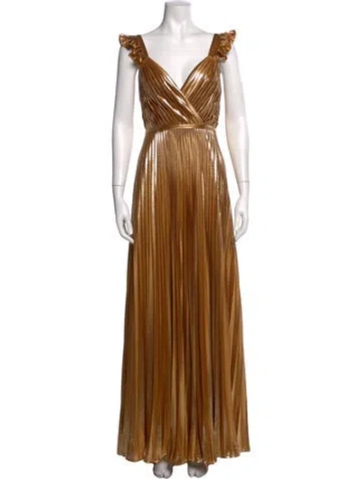 Pre-owned Mac Duggal V-neck Long Dress W/ Tags In Brown