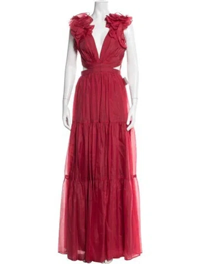 Pre-owned Mac Duggal V-neck Long Dress W/ Tags In Burgundy