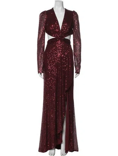 Pre-owned Mac Duggal V-neck Long Dress W/ Tags In Burgundy/red