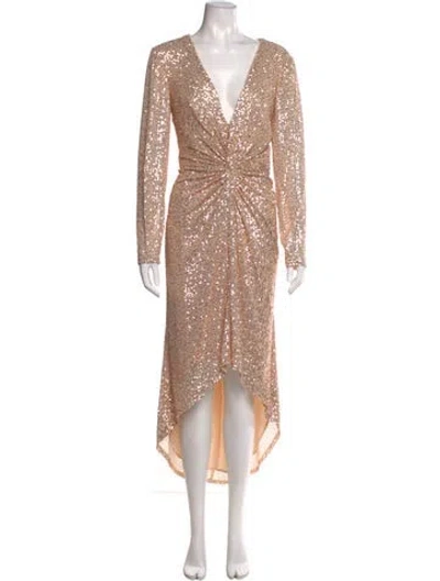 Pre-owned Mac Duggal V-neck Long Dress W/ Tags In Gold