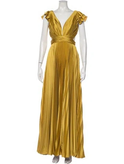 Pre-owned Mac Duggal V-neck Long Dress W/ Tags In Gold