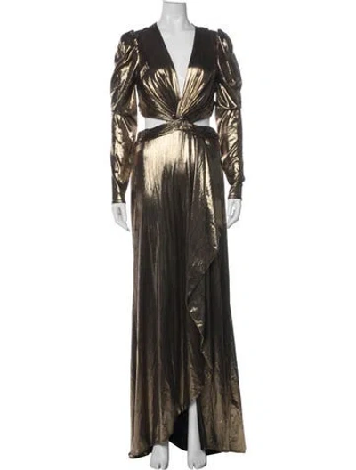 Pre-owned Mac Duggal V-neck Long Dress W/ Tags In Gold/metallic