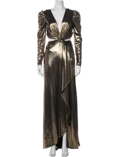 Pre-owned Mac Duggal V-neck Long Dress W/ Tags In Gold/metallic