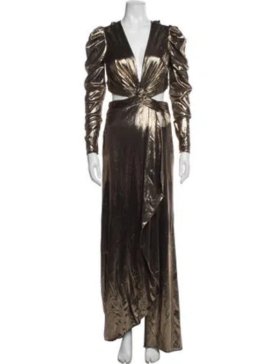 Pre-owned Mac Duggal V-neck Long Dress W/ Tags In Gold/metallic
