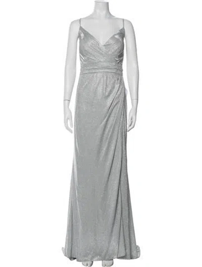 Pre-owned Mac Duggal V-neck Long Dress W/ Tags In Gray