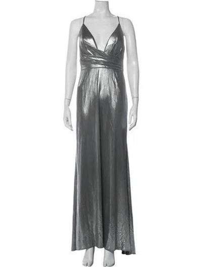 Pre-owned Mac Duggal V-neck Long Dress W/ Tags In Gray