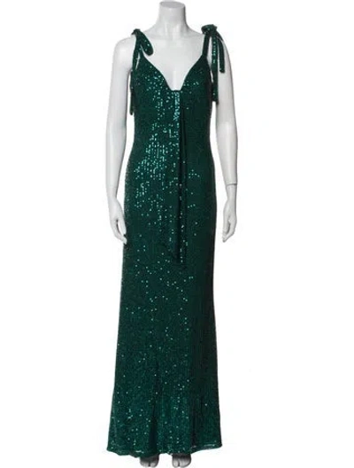 Pre-owned Mac Duggal V-neck Long Dress W/ Tags In Green
