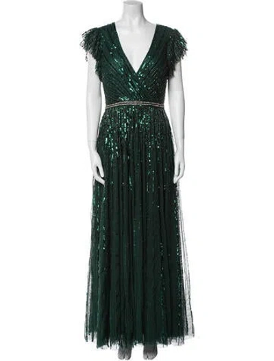 Pre-owned Mac Duggal V-neck Long Dress W/ Tags In Green
