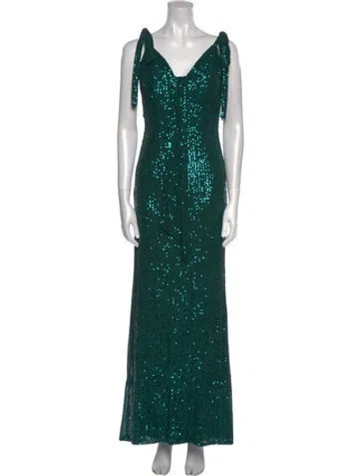 Pre-owned Mac Duggal V-neck Long Dress W/ Tags In Green