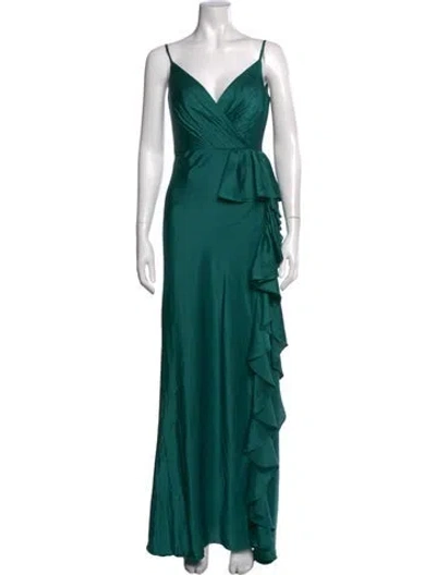 Pre-owned Mac Duggal V-neck Long Dress W/ Tags In Green