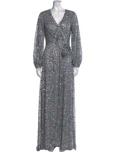 Pre-owned Mac Duggal V-neck Long Dress W/ Tags In Grey