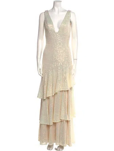 Pre-owned Mac Duggal V-neck Long Dress W/ Tags In Neutral
