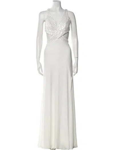 Pre-owned Mac Duggal V-neck Long Dress W/ Tags In Neutral