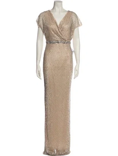 Pre-owned Mac Duggal V-neck Long Dress W/ Tags In Neutral
