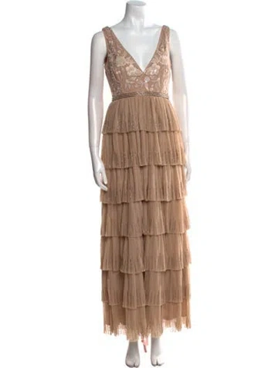 Pre-owned Mac Duggal V-neck Long Dress W/ Tags In Neutral