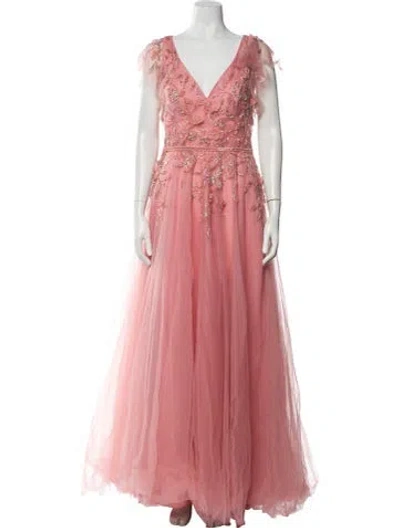 Pre-owned Mac Duggal V-neck Long Dress W/ Tags In Pink