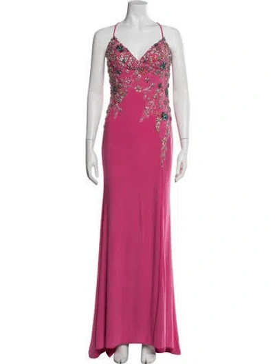 Pre-owned Mac Duggal V-neck Long Dress W/ Tags In Pink