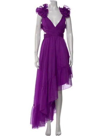 Pre-owned Mac Duggal V-neck Long Dress W/ Tags In Purple