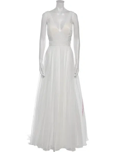 Pre-owned Mac Duggal V-neck Long Dress W/ Tags In White