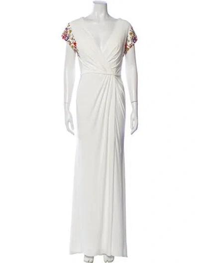 Pre-owned Mac Duggal V-neck Long Dress W/ Tags In White