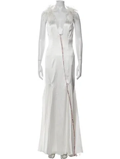Pre-owned Mac Duggal V-neck Long Dress W/ Tags In White