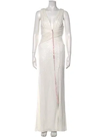 Pre-owned Mac Duggal V-neck Long Dress W/ Tags In White